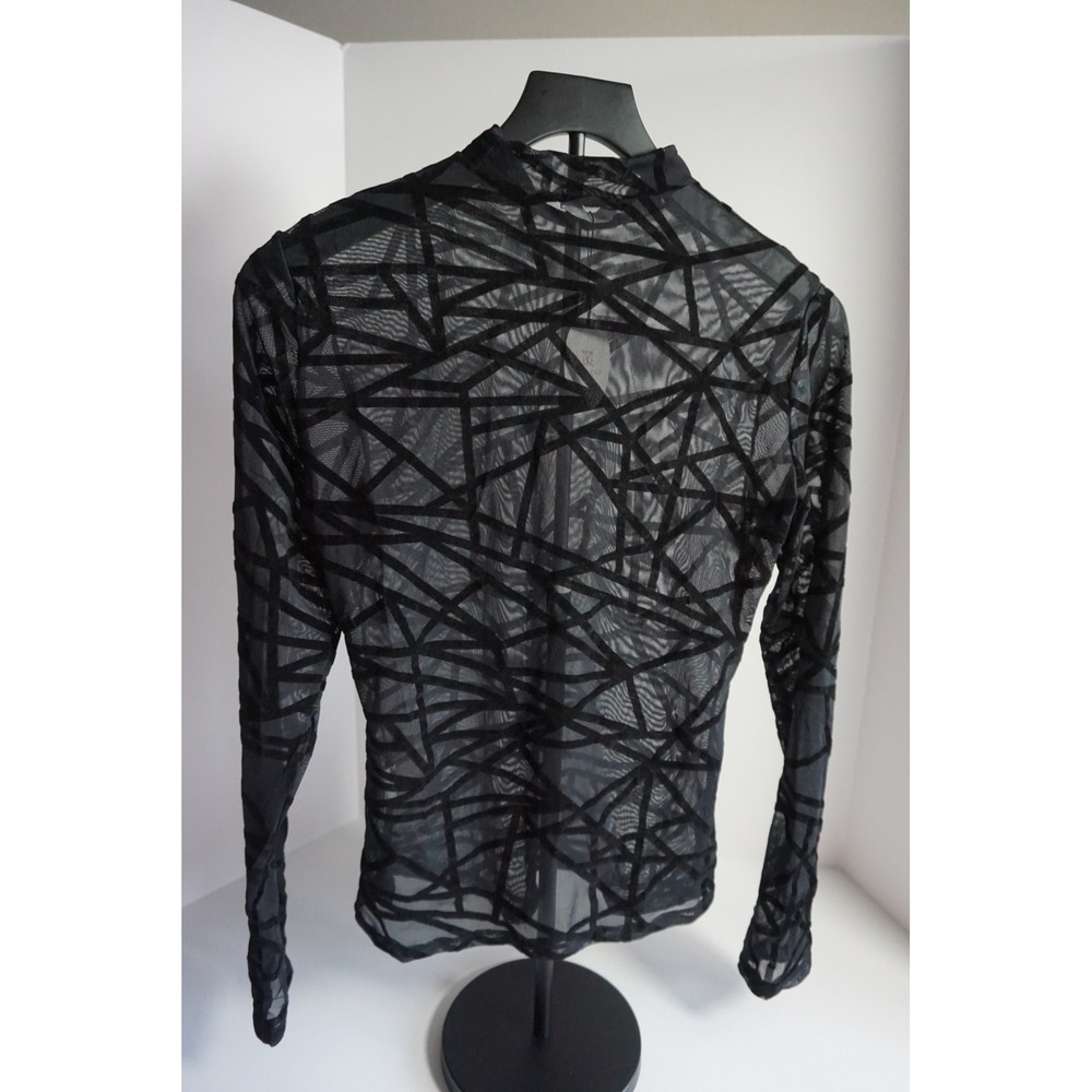 Avidlove Women Black Sheer Mesh Geometric Velvet Burnout Mock Neck Top NWT L - Picture 9 of 13